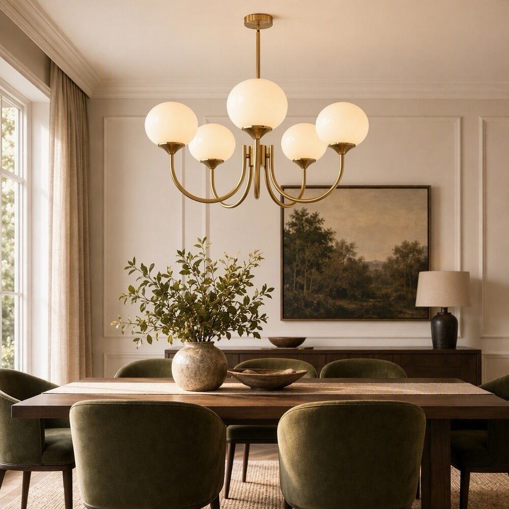 NEW Anthropologie 5-Light Gold White Chandelier Retro Boho Light Ceiling Fixture